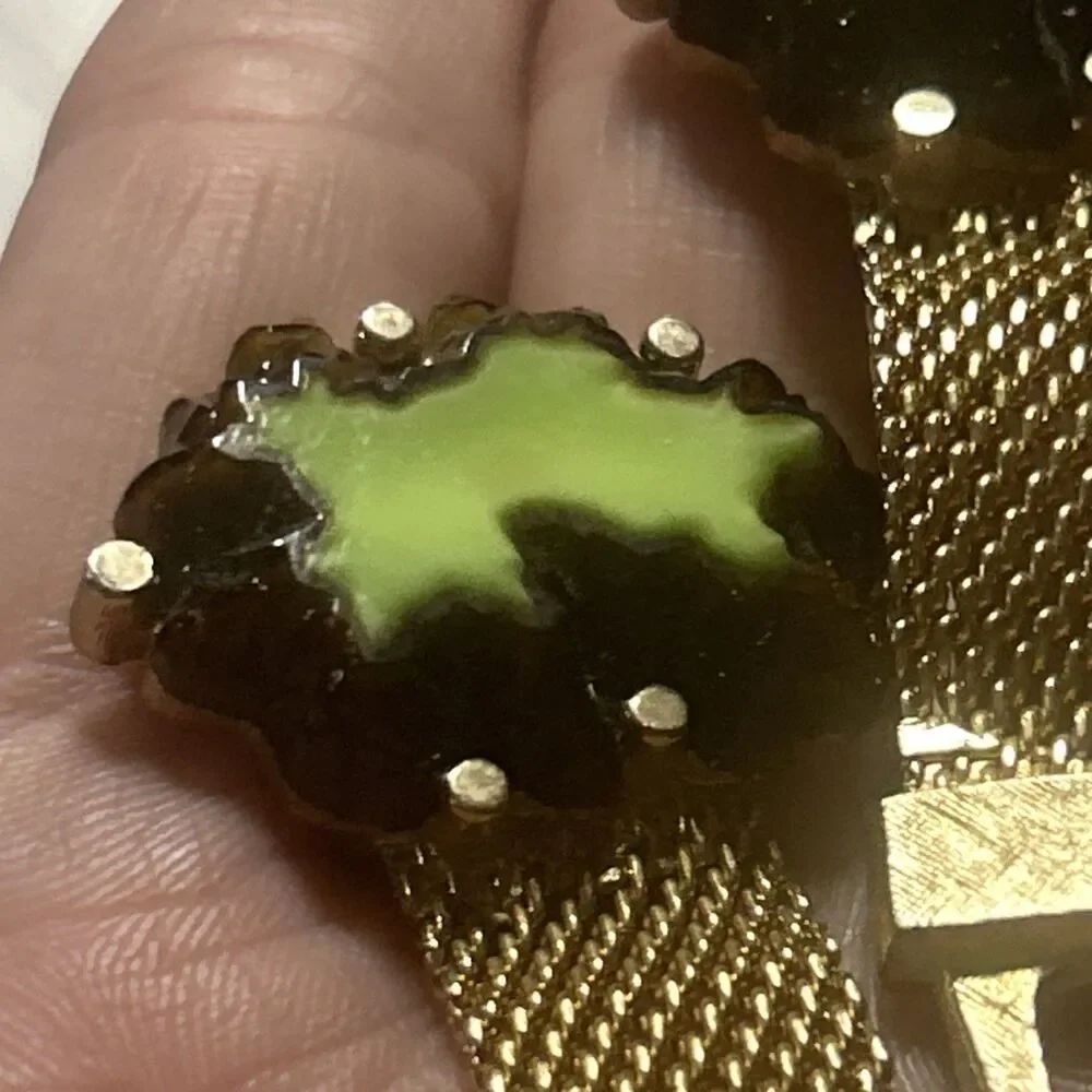 Vintage Cuff Links Hickok Green Glass/Crystals Kitsch Mens Cufflinks Western